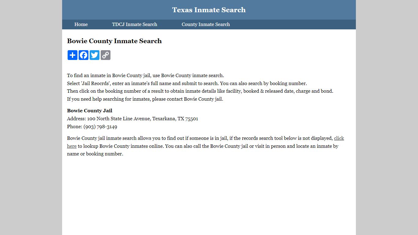 Bowie County Inmate Search