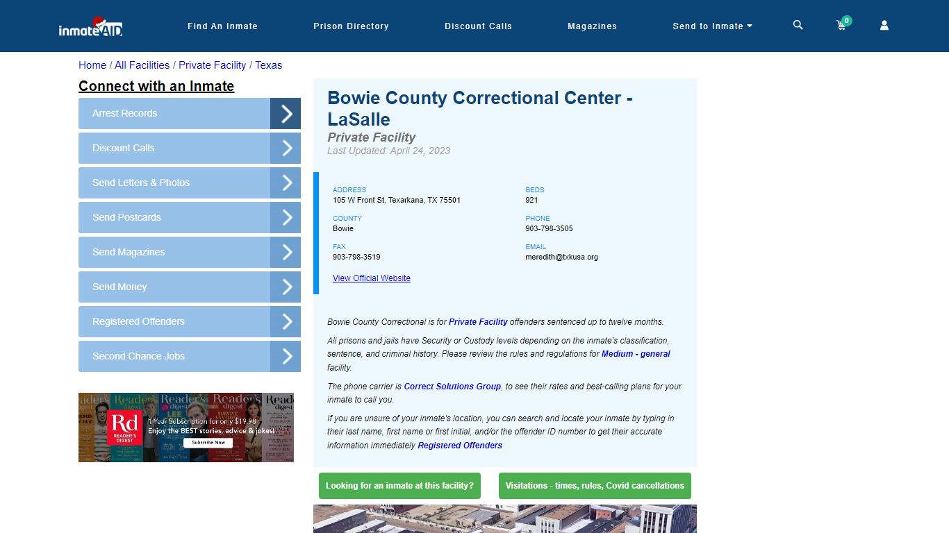 Bowie County Correctional Center - LaSalle - Inmate Search - Texarkana, TX